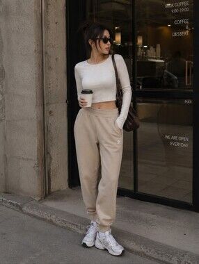 Adidas Beige Neutral Jogger Sweatpants Kids L 13-14Y/XXS Womens